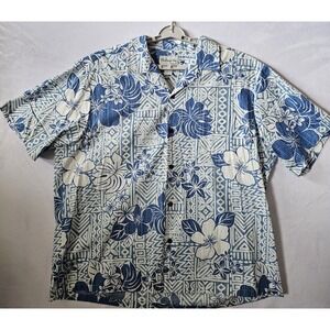 Bishop Street Apparel Hawaiian Shirt Mens Size 3XL Floral Beach Islands Blue USA